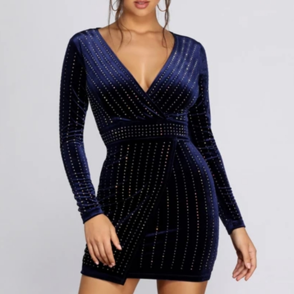 Windsor Midnight Blue Studded Wrap Mini Dress